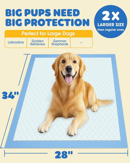 Powools Extra Large Pee Pads, 34 x 28 in, 6-Layer Leakproof, 100-Pack