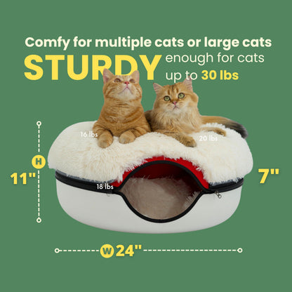 CATTASAURUS Peekaboo Cat Cave for Multiple & Large Cats Up to 30-45 Lbs, Scratch Detachable & Washable Tunnel Bed, Comfy Donut Cat Cave (Light Gray, Large)