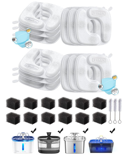 Veken Cat Water Fountain Filters, F1 Series, 4 Pack Replacement Filters