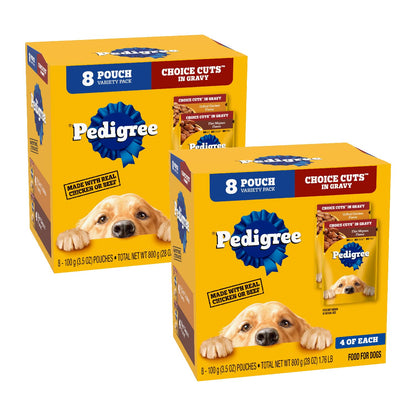 Pedigree Choice Cuts Wet Dog Food Pouch, Protein Variety, 3.5 oz, 30 Count
