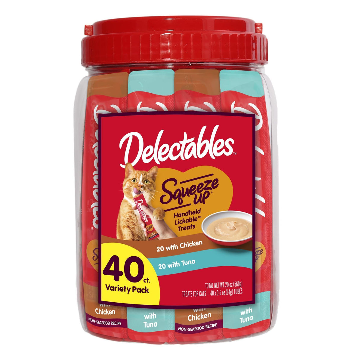 Delectables Squeeze Up Variety Pack, Creamy Squeezable Puree, Lickable Wet Cat Treats, Grain Free, No Added Fillers, No by-Products, No Added Preservatives, 0.5 Ounces Tube, 20 Tubes Total