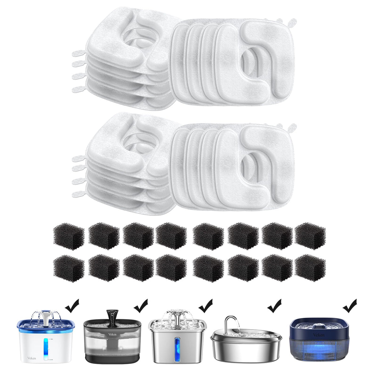 Veken Cat Water Fountain Filters, F1 Series, 4 Pack Replacement Filters