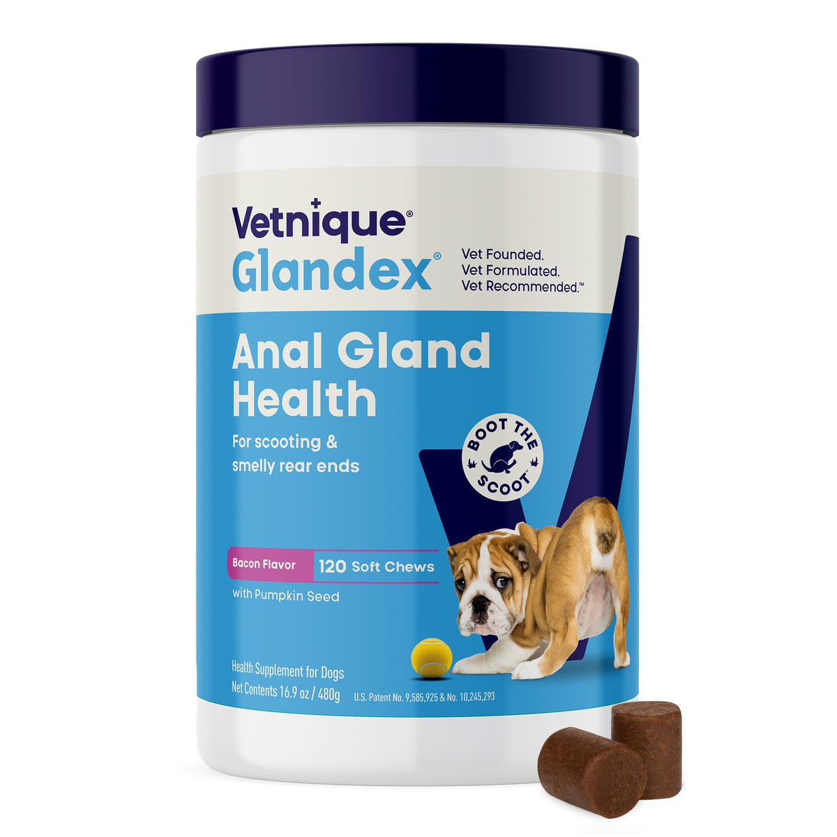 Vetnique Glandex for Dogs Anal Gland Chews 120ct Pumpkin, Digestive Enzymes