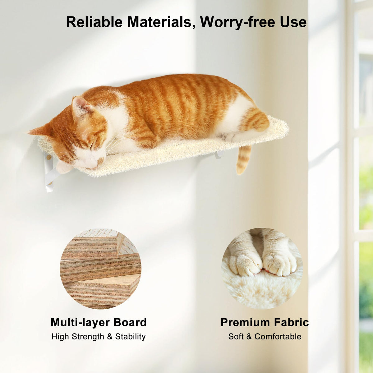 FUKUMARU Cat Wall Shelves, Stable & Safe 4 in 1 Cat Furniture Set, Wooden Climbing Wall with Scratching Post for 16 Inch Drywall - Gray