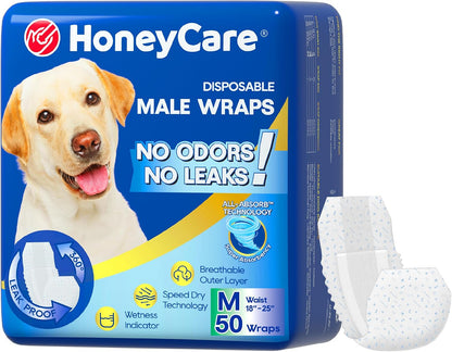 HONEY CARE All-Absorb A24 Male Dog Wrap, 50 Count, Large