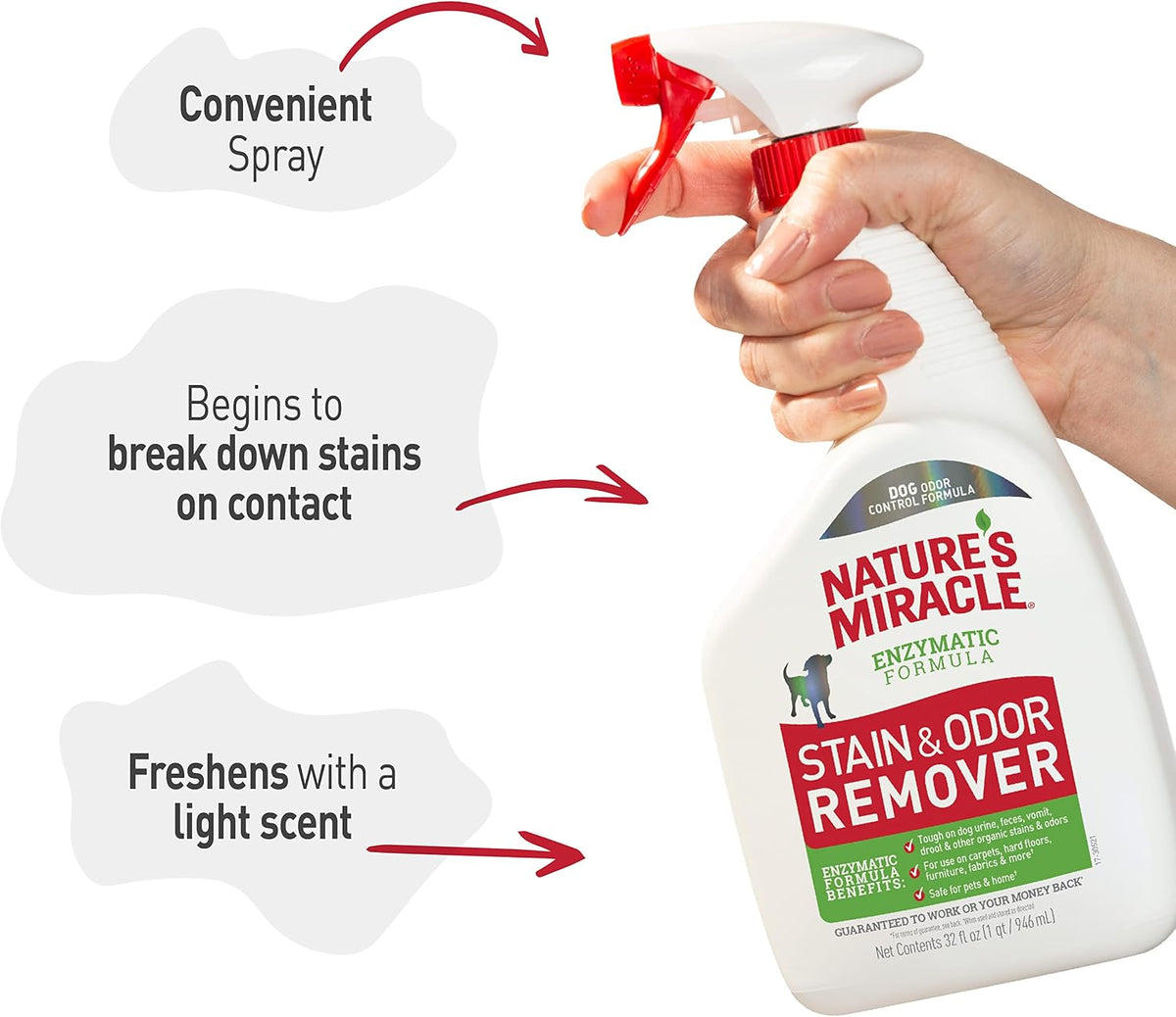Nature’s Miracle Dog Stain & Odor Remover, Enzymatic Cleaner, 32 oz
