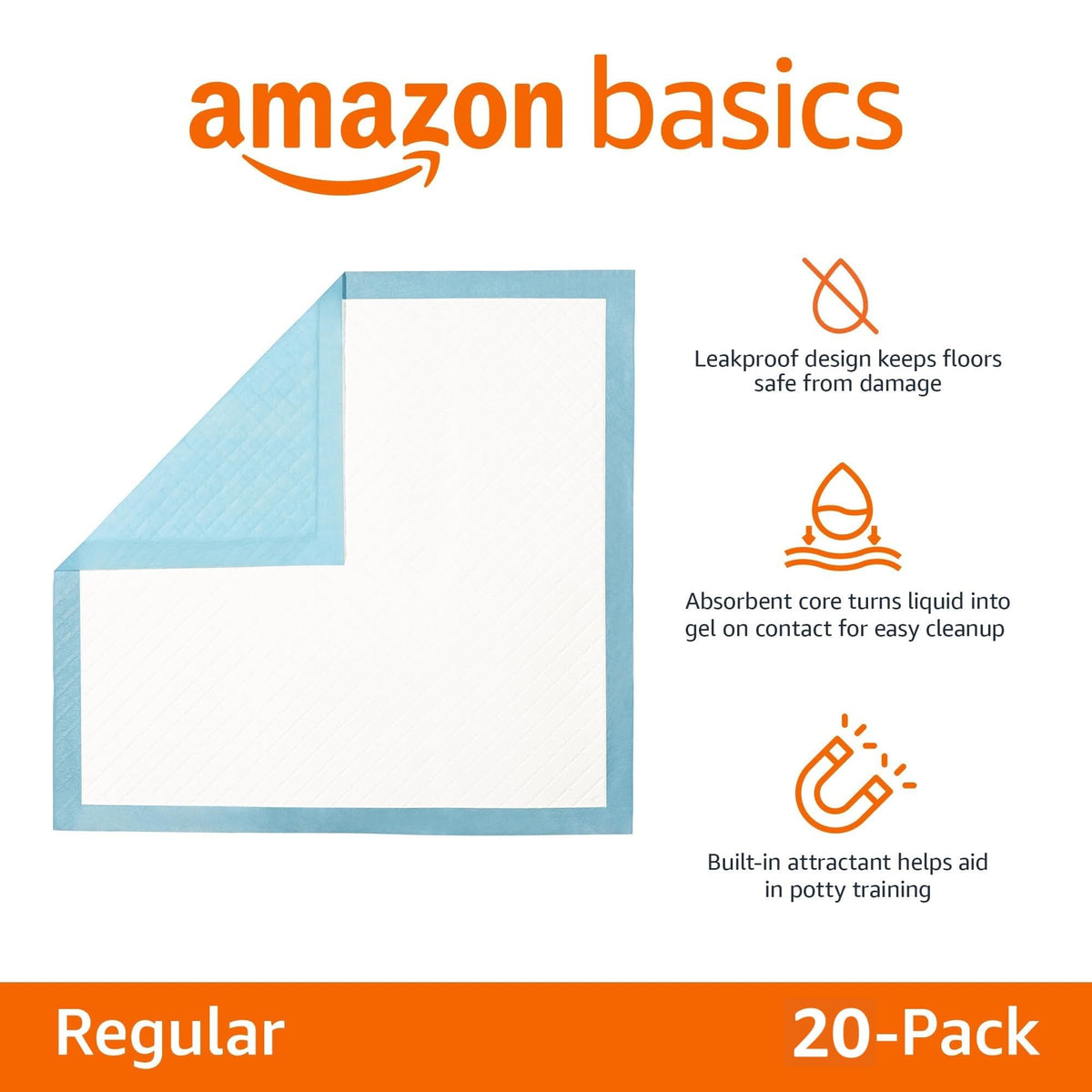 Amazon Basics Heavy Duty Dog and Puppy Pee Pads, Leak-Proof 5-Layer Super Absorbent, Quick-Dry Surface for Potty Training and Housebreaking, Giant Size, 27.5 x 44 Inch, Blue & White, 30-Pack
