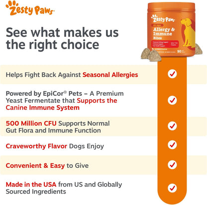 Zesty Paws Dog Allergy Chews - Dog Allergy Relief, Lamb, 90 Ct