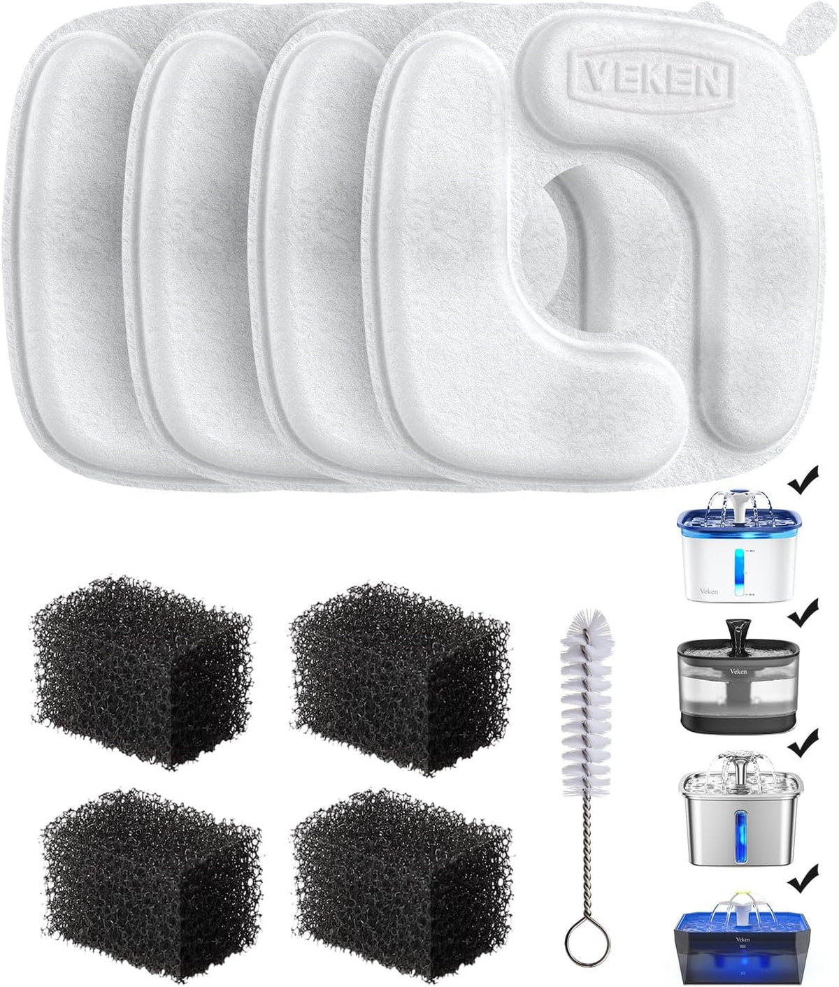 Veken Cat Water Fountain Filters, F1 Series, 4 Pack Replacement Filters
