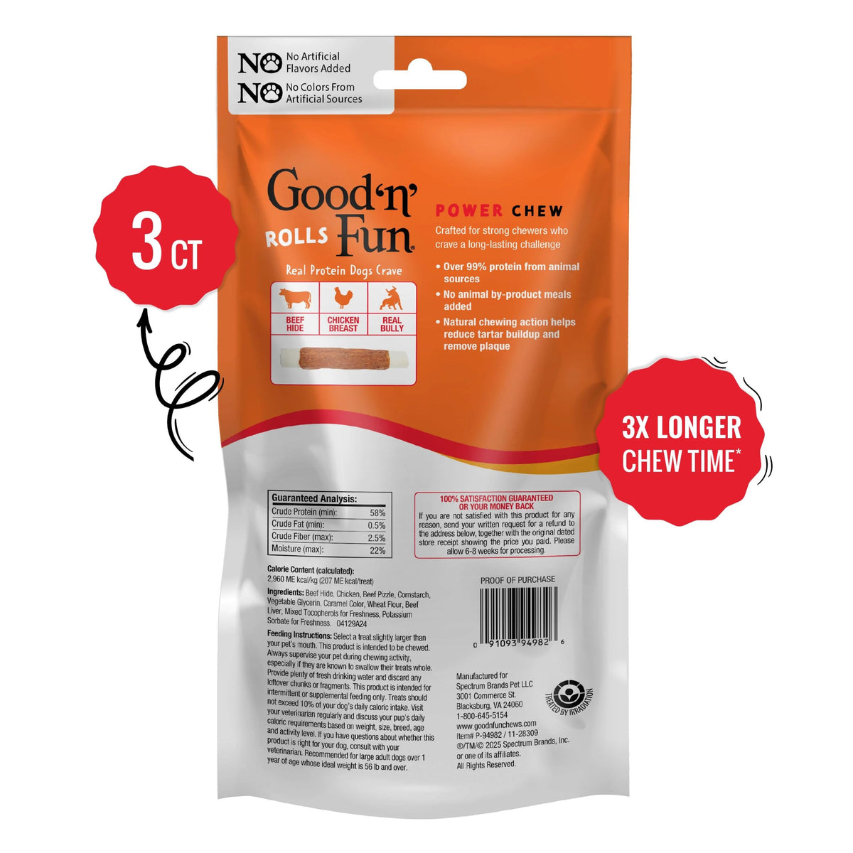 Good 'n' Fun Roll Long-Lasting Dog Treat for Large Dogs, 6 Count