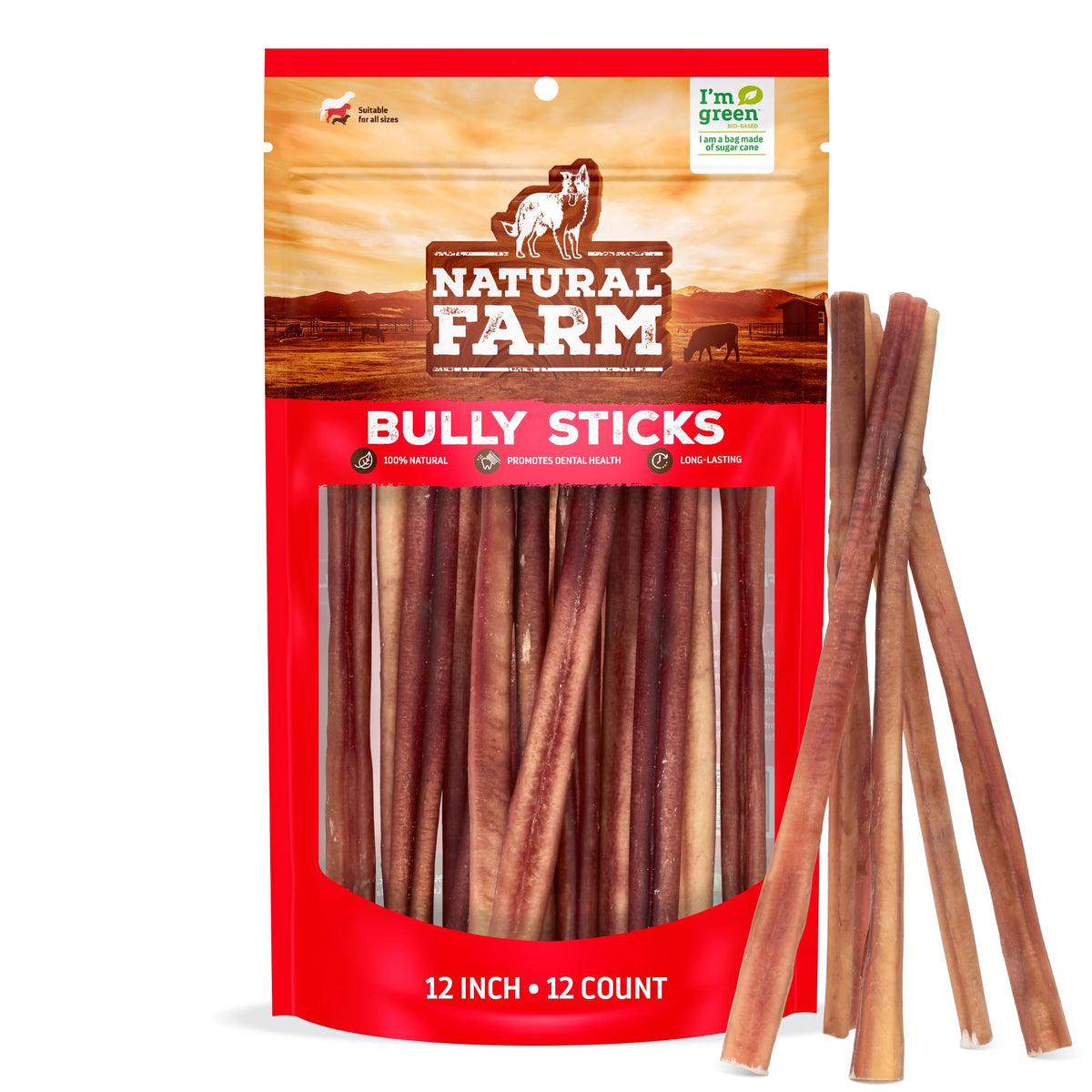 Natural Farm Odor-Free Bully Sticks (4-8”, 16oz) ALL-NATURAL Long-Lasting Chews, 100% Beef Pizzle, Grass-Fed, Grain-Free, Hormone-Free, Protein for Muscle Development & Energy, Perfect For Medium Dogs