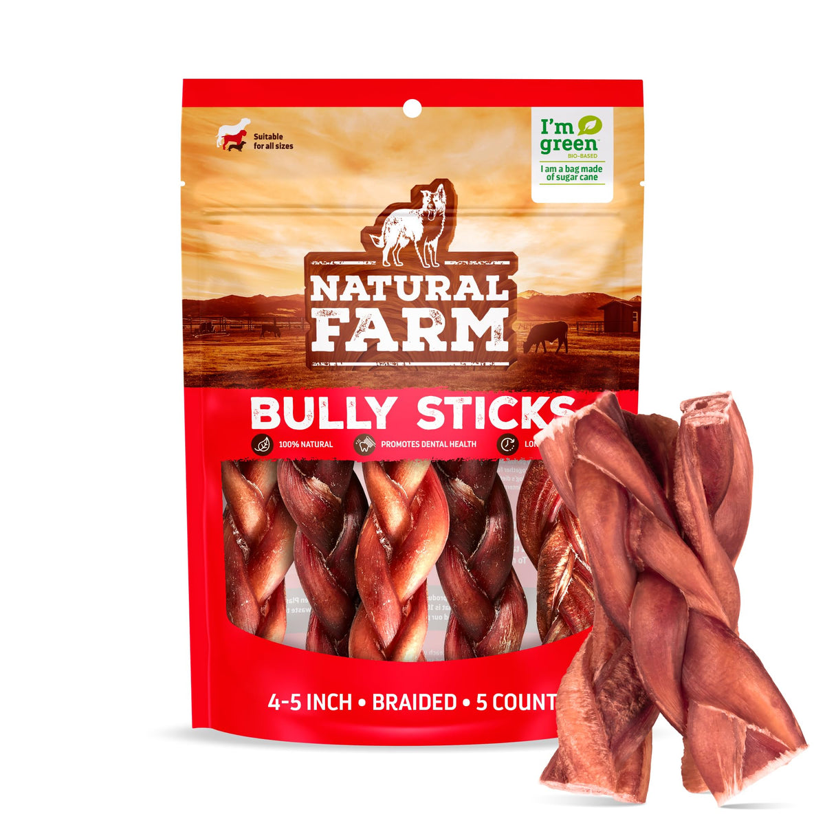Natural Farm Odor-Free Bully Sticks (4-8”, 16oz) ALL-NATURAL Long-Lasting Chews, 100% Beef Pizzle, Grass-Fed, Grain-Free, Hormone-Free, Protein for Muscle Development & Energy, Perfect For Medium Dogs