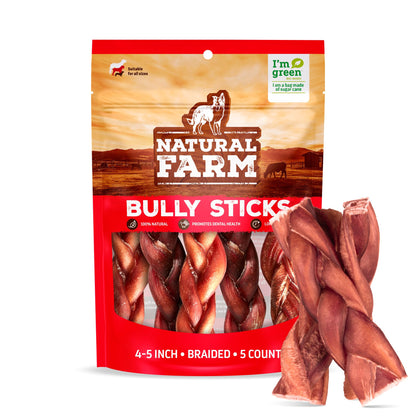 Natural Farm Odor-Free Bully Sticks (4-8”, 16oz) ALL-NATURAL Long-Lasting Chews, 100% Beef Pizzle, Grass-Fed, Grain-Free, Hormone-Free, Protein for Muscle Development & Energy, Perfect For Medium Dogs