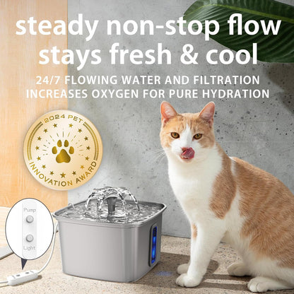 Veken Innovation Award Winner Stainless Steel Cat Water Fountain, 108oz, C1