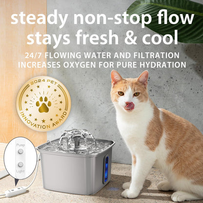 Veken Innovation Award Winner Stainless Steel Cat Water Fountain, 108oz, C1