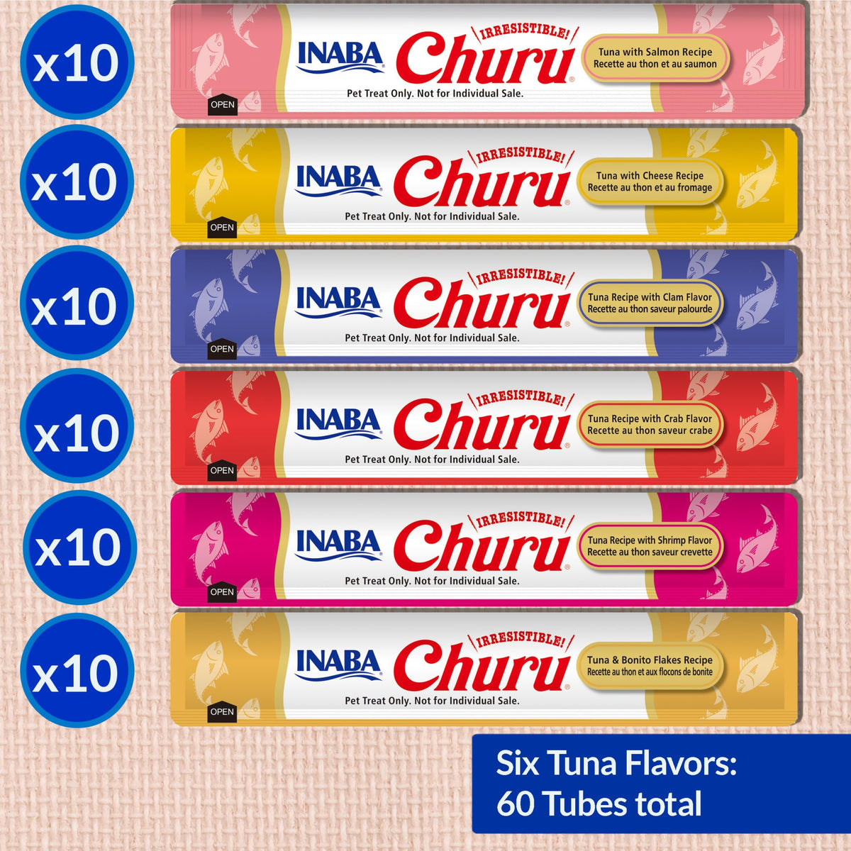 INABA Churu Cat Treats, Lickable, Squeezable Creamy Purée Cat Treat with Green Tea Extract & Taurine, 0.5 Ounces Each Tube, 50 Tubes, Tuna & Chicken Variety