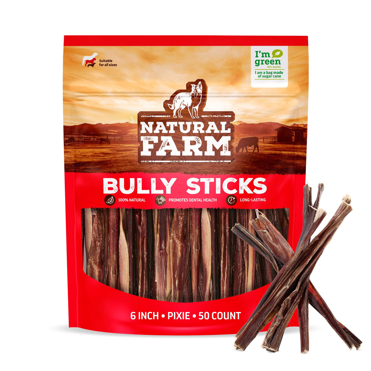 Natural Farm Odor-Free Bully Sticks (4-8”, 16oz) ALL-NATURAL Long-Lasting Chews, 100% Beef Pizzle, Grass-Fed, Grain-Free, Hormone-Free, Protein for Muscle Development & Energy, Perfect For Medium Dogs