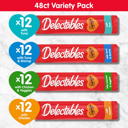 Delectables Squeeze Up Variety Pack, Creamy Squeezable Puree, Lickable Wet Cat Treats, Grain Free, No Added Fillers, No by-Products, No Added Preservatives, 0.5 Ounces Tube, 20 Tubes Total