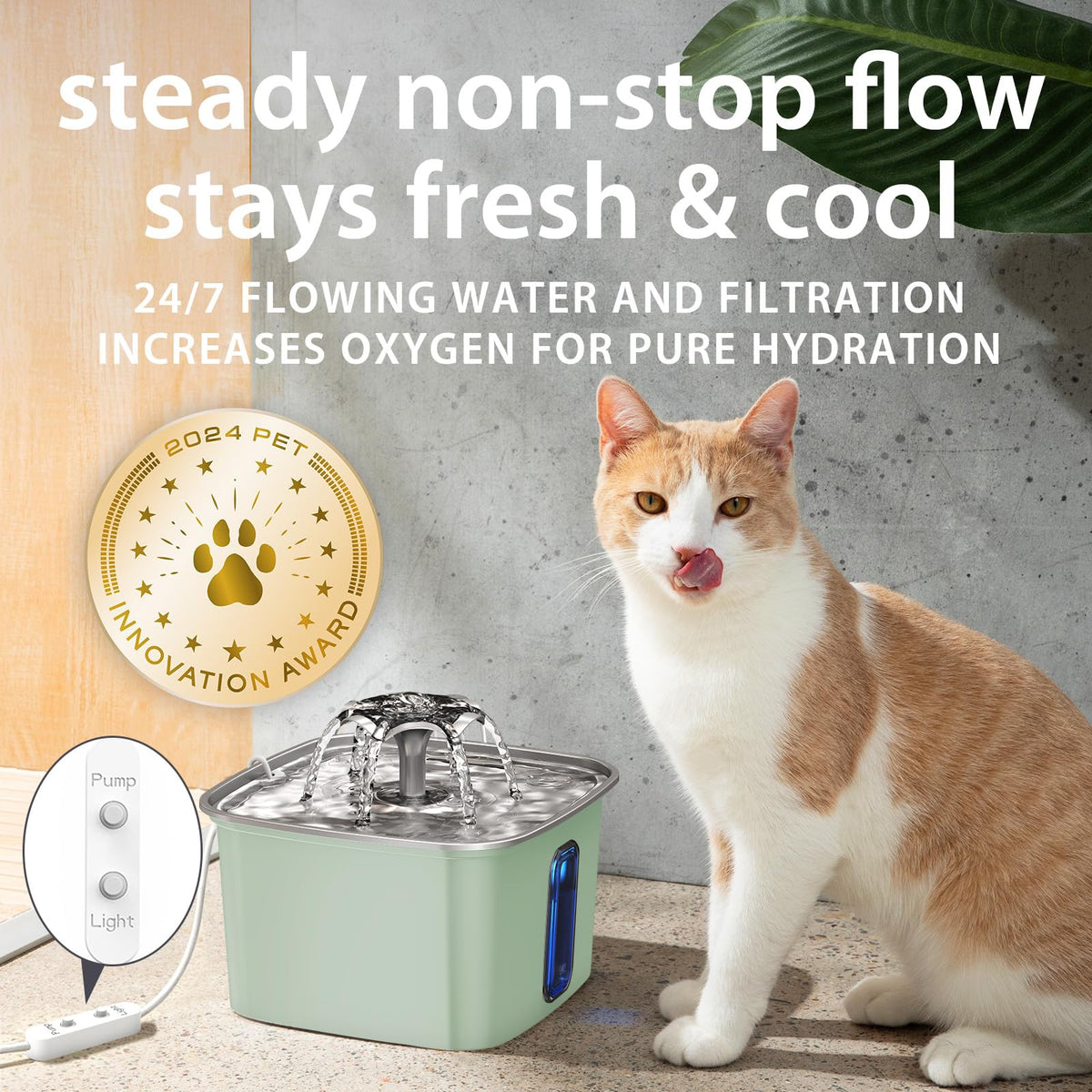 Veken Innovation Award Winner Stainless Steel Cat Water Fountain, 108oz, C1