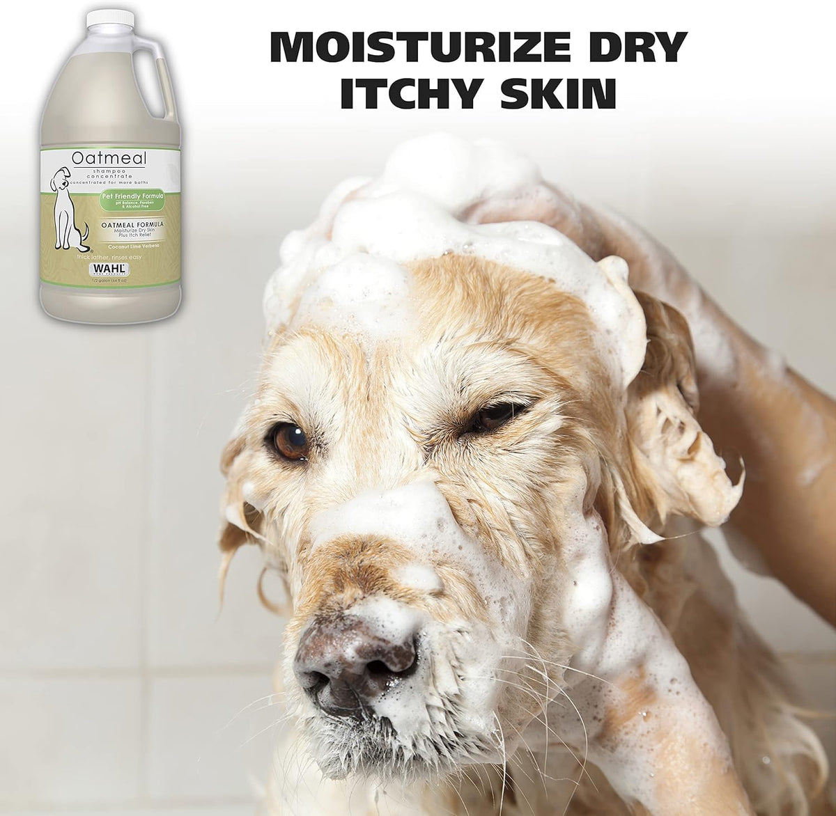 Wahl USA Dry Skin & Itch Relief Pet Shampoo for Dogs – Oatmeal Formula with Coconut Lime Verbena Scent & Pet Friendly Formula, 24 Oz - Model 820004A