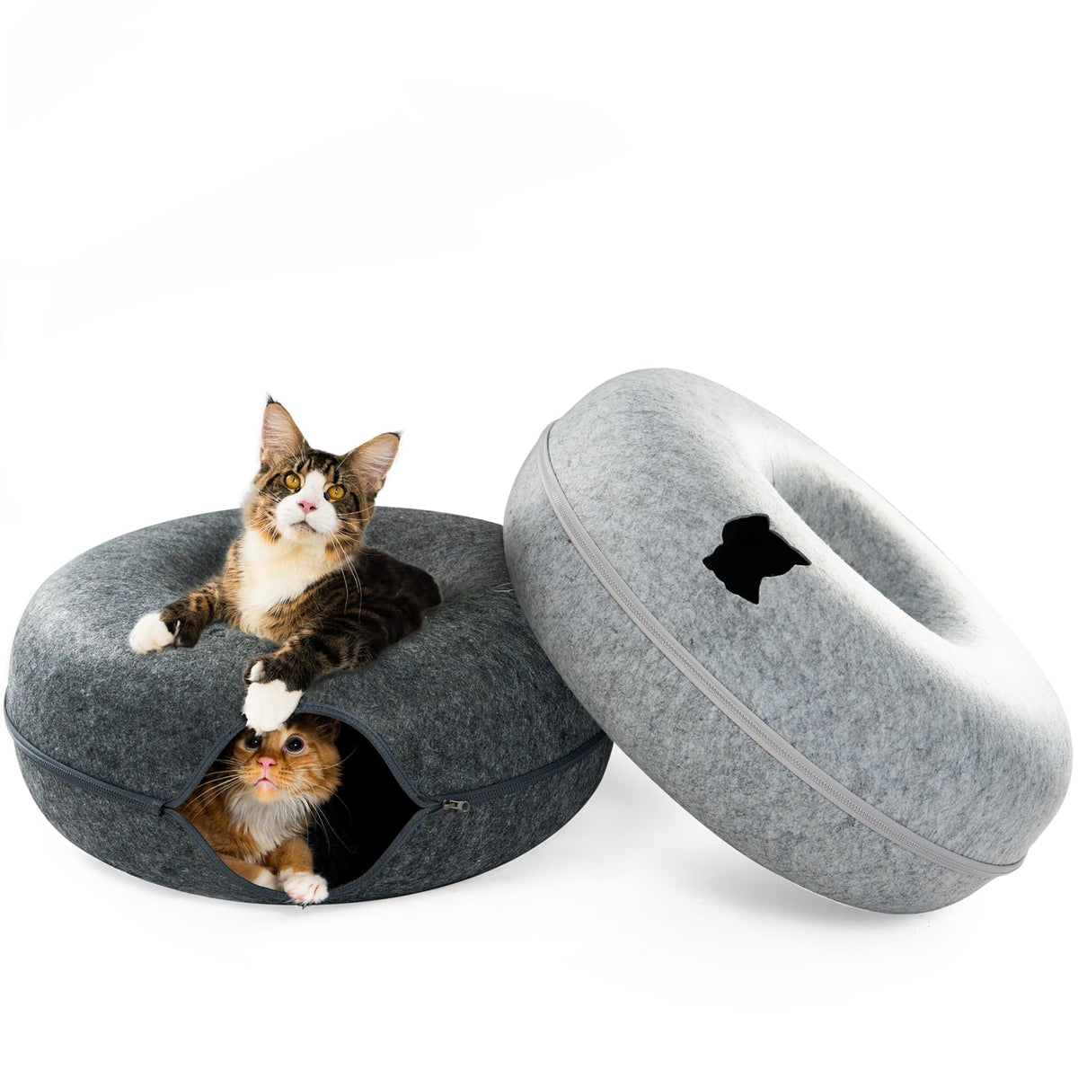 CATTASAURUS Peekaboo Cat Cave for Multiple & Large Cats Up to 30-45 Lbs, Scratch Detachable & Washable Tunnel Bed, Comfy Donut Cat Cave (Light Gray, Large)