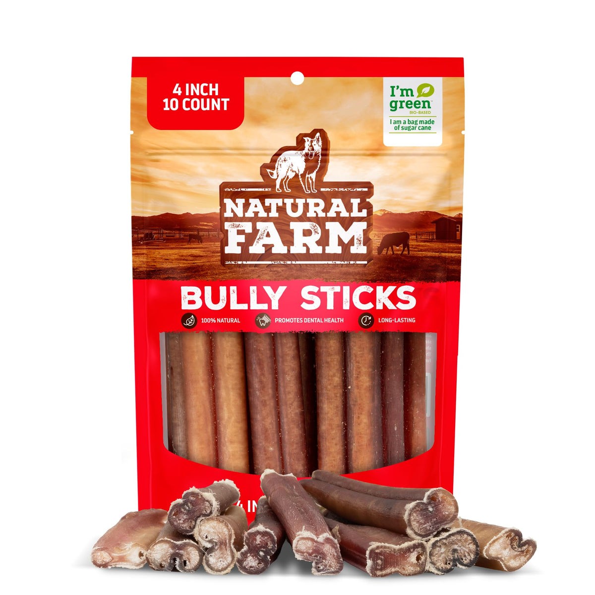 Natural Farm Odor-Free Bully Sticks (4-8”, 16oz) ALL-NATURAL Long-Lasting Chews, 100% Beef Pizzle, Grass-Fed, Grain-Free, Hormone-Free, Protein for Muscle Development & Energy, Perfect For Medium Dogs