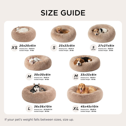 Bedsure Calming Small Medium Dog Bed Donut Washable Puppy Bed,27ins Camel