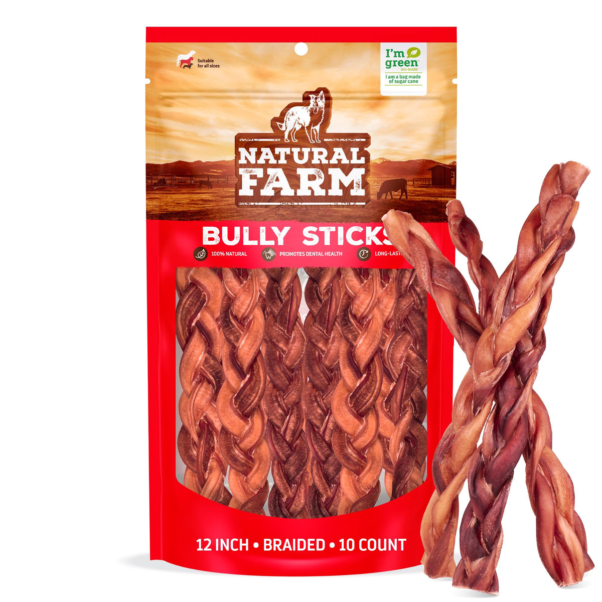 Natural Farm Odor-Free Bully Sticks (4-8”, 16oz) ALL-NATURAL Long-Lasting Chews, 100% Beef Pizzle, Grass-Fed, Grain-Free, Hormone-Free, Protein for Muscle Development & Energy, Perfect For Medium Dogs