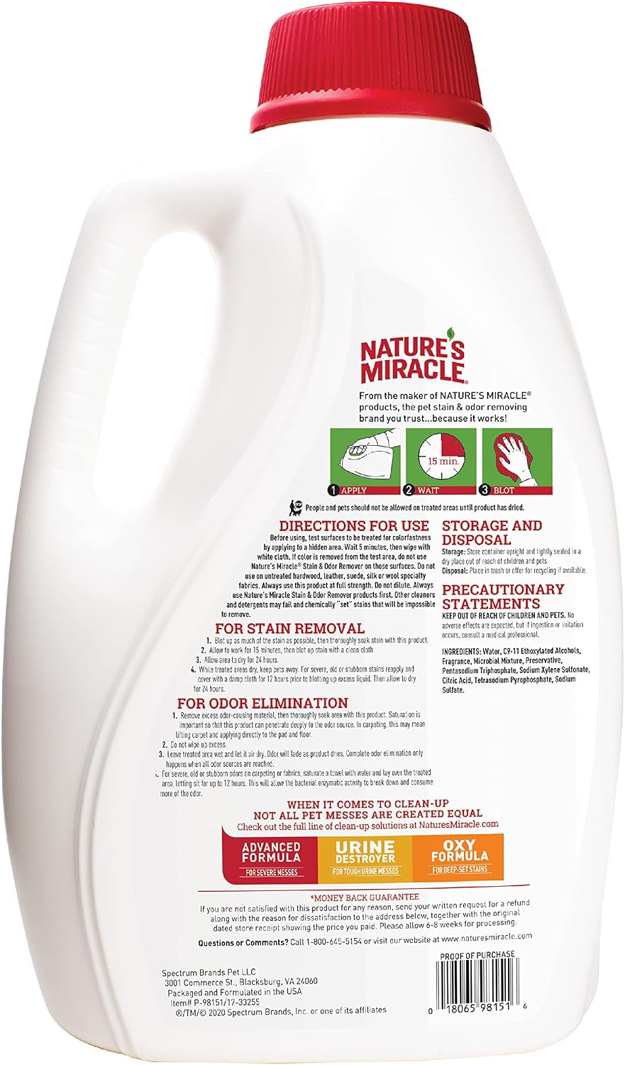 Nature’s Miracle Dog Stain & Odor Remover, Enzymatic Cleaner, 32 oz