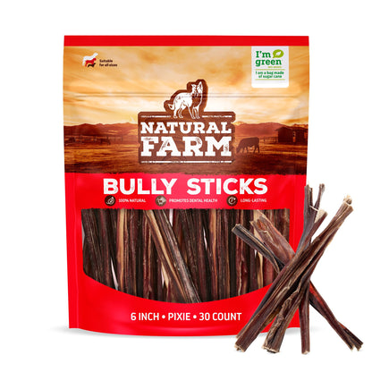 Natural Farm Odor-Free Bully Sticks (4-8”, 16oz) ALL-NATURAL Long-Lasting Chews, 100% Beef Pizzle, Grass-Fed, Grain-Free, Hormone-Free, Protein for Muscle Development & Energy, Perfect For Medium Dogs