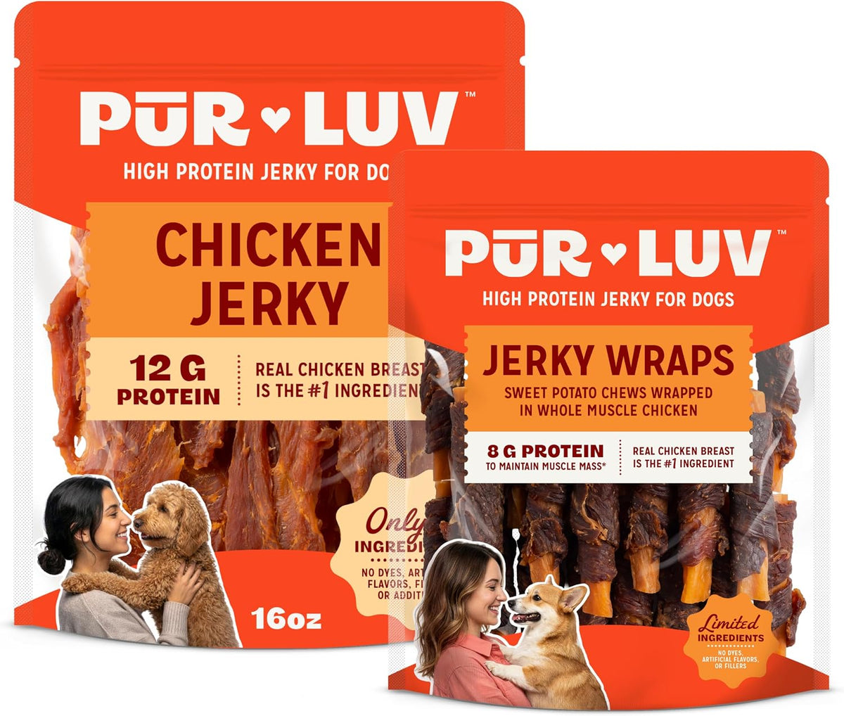 Pur Luv Chicken Jerky Dog Treats,100% Real Chicken Breast, 16 Ounces