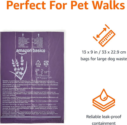 Amazon Basics Dog Poop Leak Proof Bags with Dispenser and Leash Clip, Unscented, 13" x 9" Large Size, 300 Count