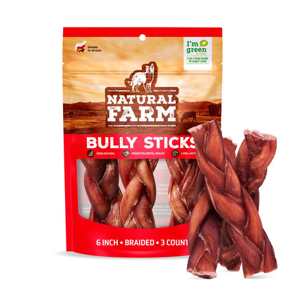 Natural Farm Odor-Free Bully Sticks (4-8”, 16oz) ALL-NATURAL Long-Lasting Chews, 100% Beef Pizzle, Grass-Fed, Grain-Free, Hormone-Free, Protein for Muscle Development & Energy, Perfect For Medium Dogs