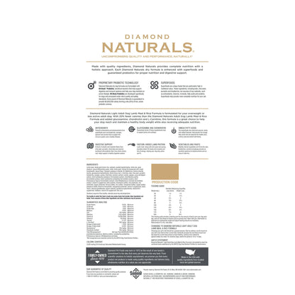 Diamond Naturals Adult Dry Dog Food, Lamb Meal & Rice, 40lb