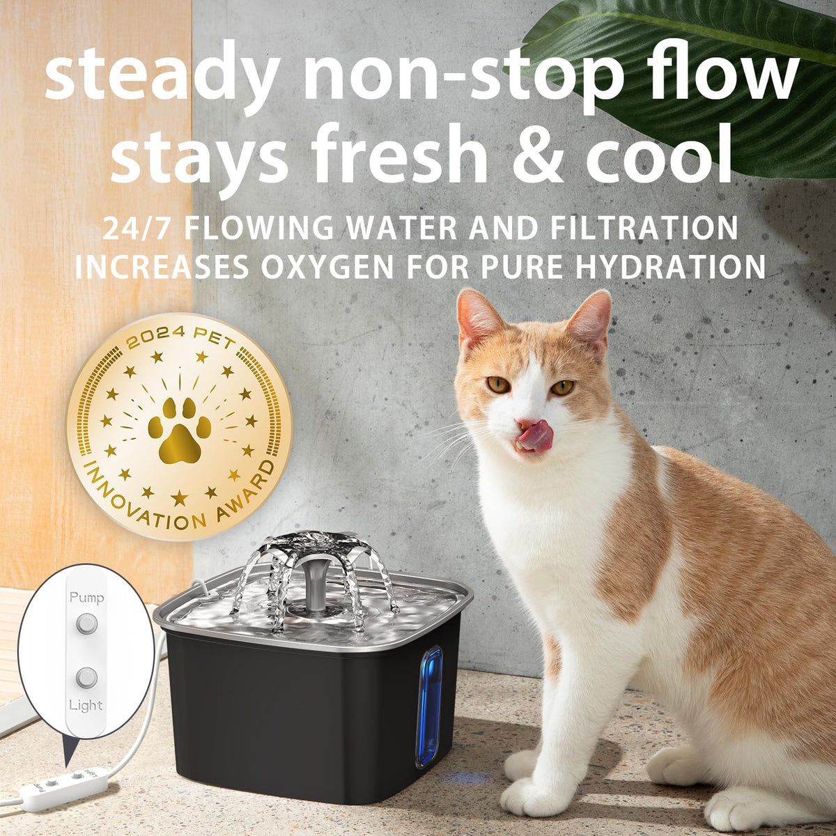 Veken Innovation Award Winner Stainless Steel Cat Water Fountain, 108oz, C1