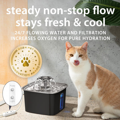 Veken Innovation Award Winner Stainless Steel Cat Water Fountain, 108oz, C1
