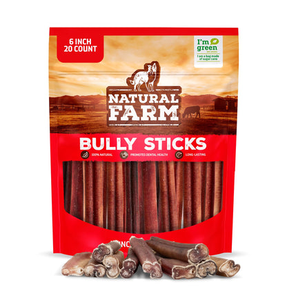 Natural Farm Odor-Free Bully Sticks (4-8”, 16oz) ALL-NATURAL Long-Lasting Chews, 100% Beef Pizzle, Grass-Fed, Grain-Free, Hormone-Free, Protein for Muscle Development & Energy, Perfect For Medium Dogs