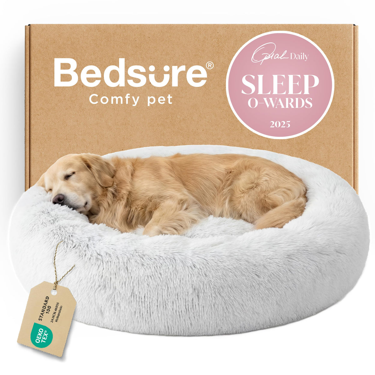 Bedsure Calming Small Medium Dog Bed Donut Washable Puppy Bed,27ins Camel