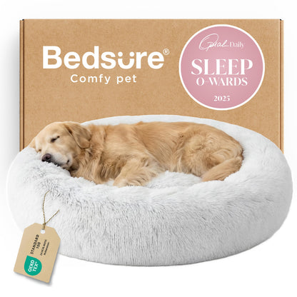 Bedsure Calming Small Medium Dog Bed Donut Washable Puppy Bed,27ins Camel