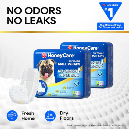 HONEY CARE All-Absorb A24 Male Dog Wrap, 50 Count, Large