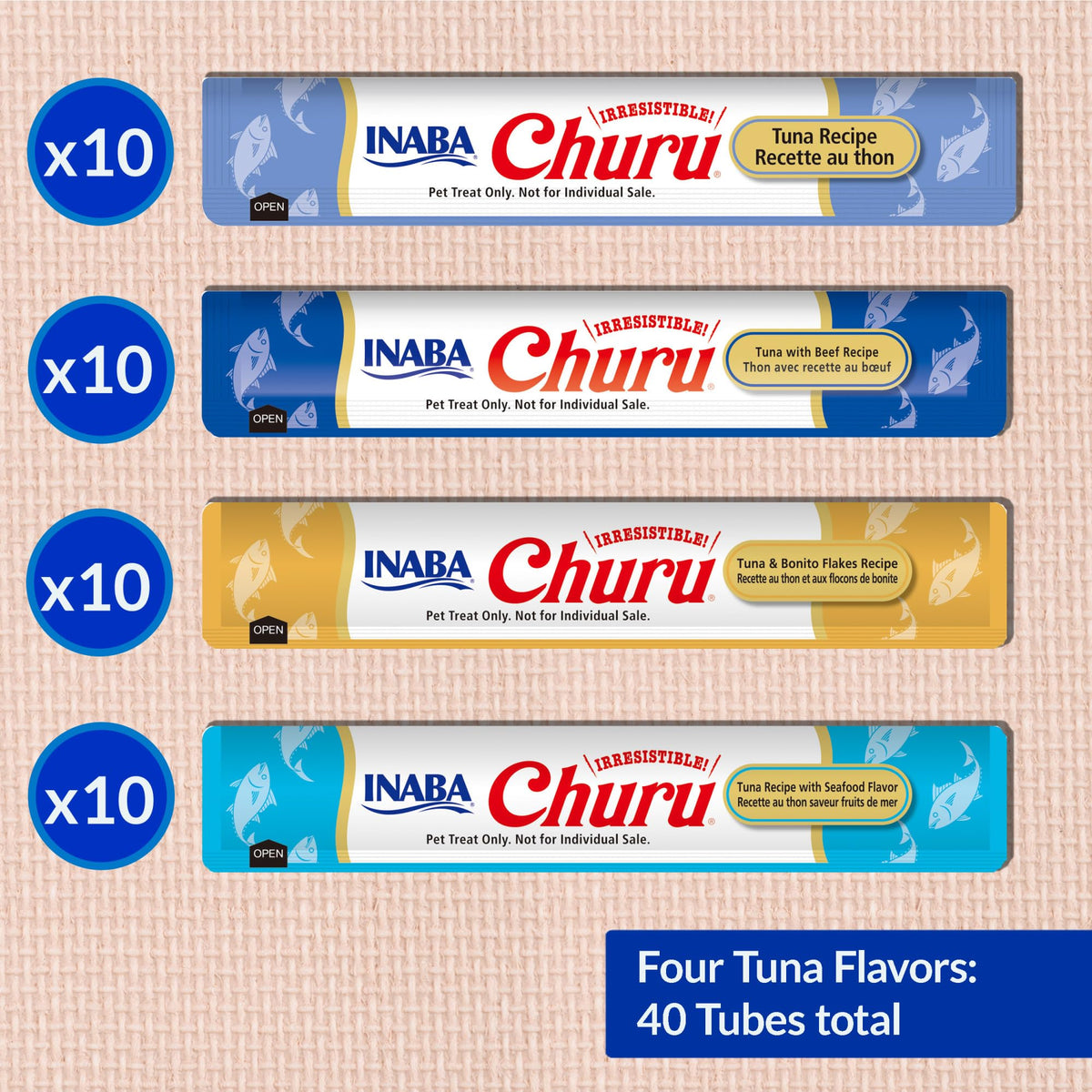 INABA Churu Cat Treats, Lickable, Squeezable Creamy Purée Cat Treat with Green Tea Extract & Taurine, 0.5 Ounces Each Tube, 50 Tubes, Tuna & Chicken Variety