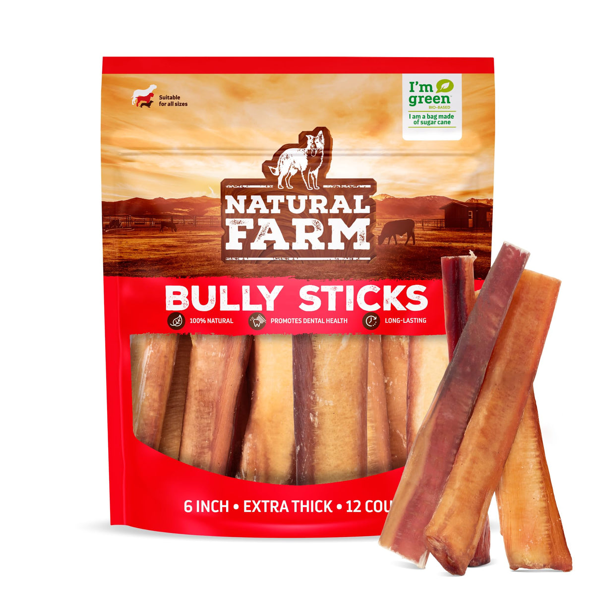 Natural Farm Odor-Free Bully Sticks (4-8”, 16oz) ALL-NATURAL Long-Lasting Chews, 100% Beef Pizzle, Grass-Fed, Grain-Free, Hormone-Free, Protein for Muscle Development & Energy, Perfect For Medium Dogs