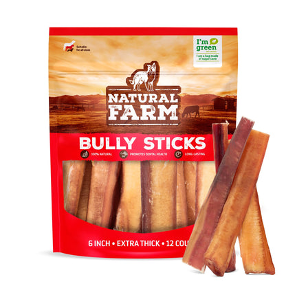 Natural Farm Odor-Free Bully Sticks (4-8”, 16oz) ALL-NATURAL Long-Lasting Chews, 100% Beef Pizzle, Grass-Fed, Grain-Free, Hormone-Free, Protein for Muscle Development & Energy, Perfect For Medium Dogs