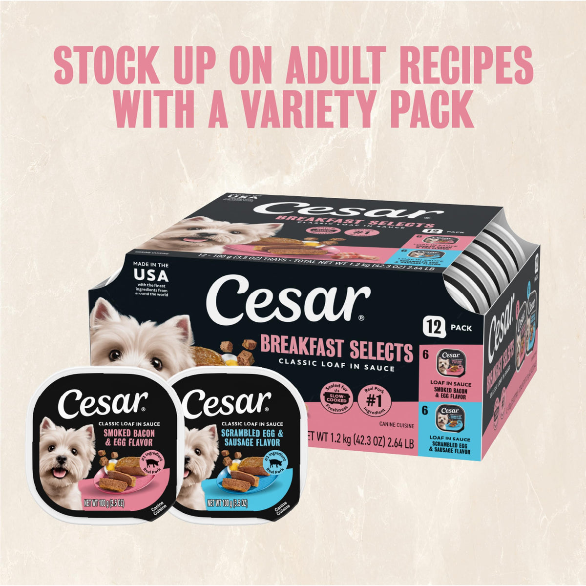 Cesar Classic Loaf in Sauce Wet Dog Food, Meaty Selects, 3.5 oz, 36 Count