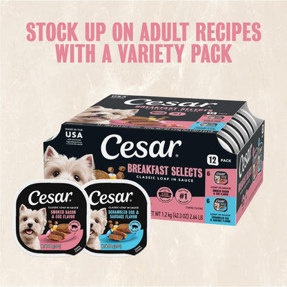 Cesar Classic Loaf in Sauce Wet Dog Food, Meaty Selects, 3.5 oz, 36 Count
