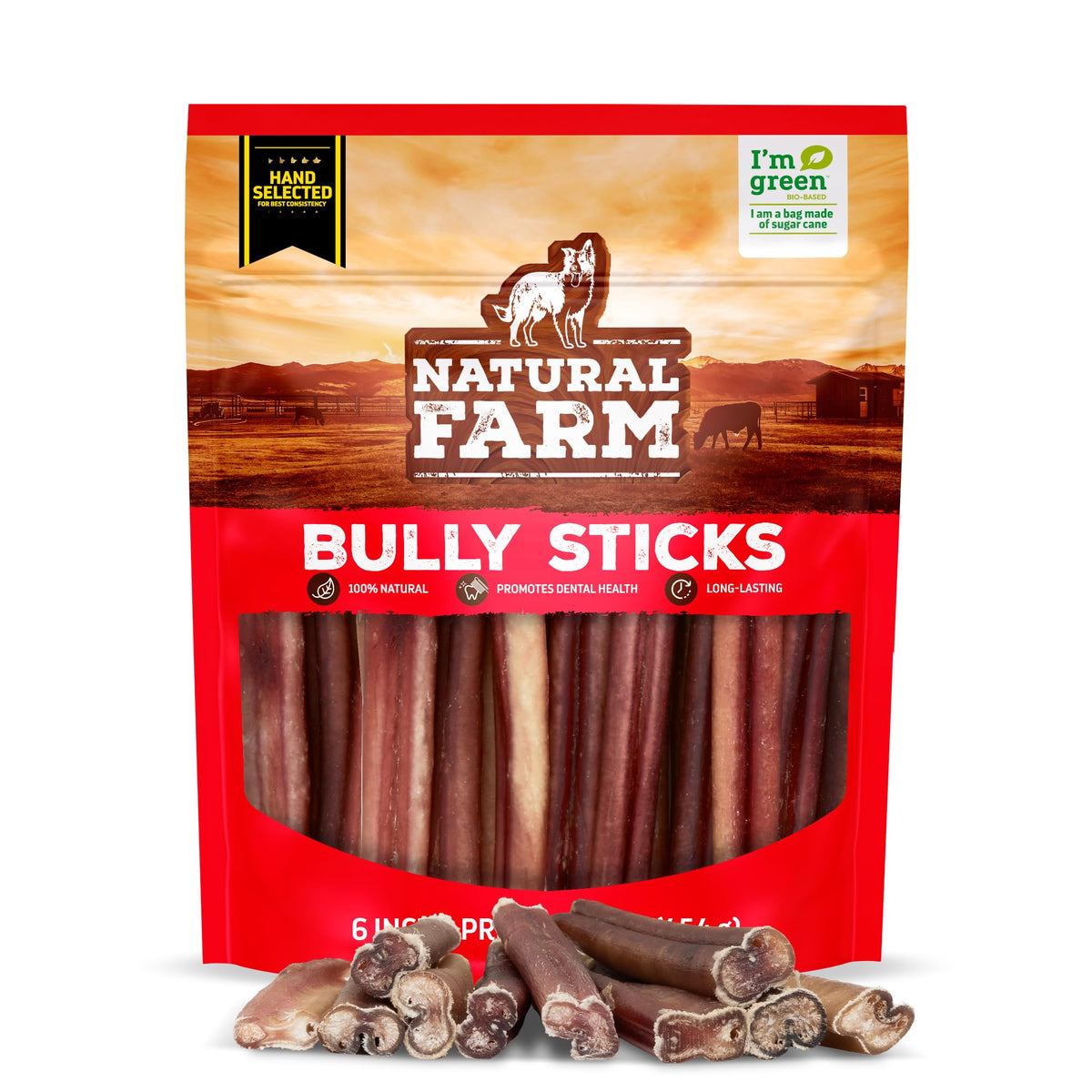 Natural Farm Odor-Free Bully Sticks (4-8”, 16oz) ALL-NATURAL Long-Lasting Chews, 100% Beef Pizzle, Grass-Fed, Grain-Free, Hormone-Free, Protein for Muscle Development & Energy, Perfect For Medium Dogs