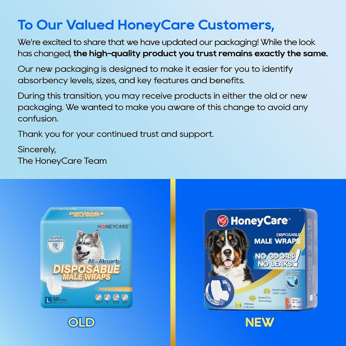 HONEY CARE All-Absorb A24 Male Dog Wrap, 50 Count, Large