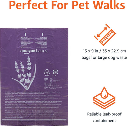 Amazon Basics Dog Poop Leak Proof Bags with Dispenser and Leash Clip, Unscented, 13" x 9" Large Size, 300 Count