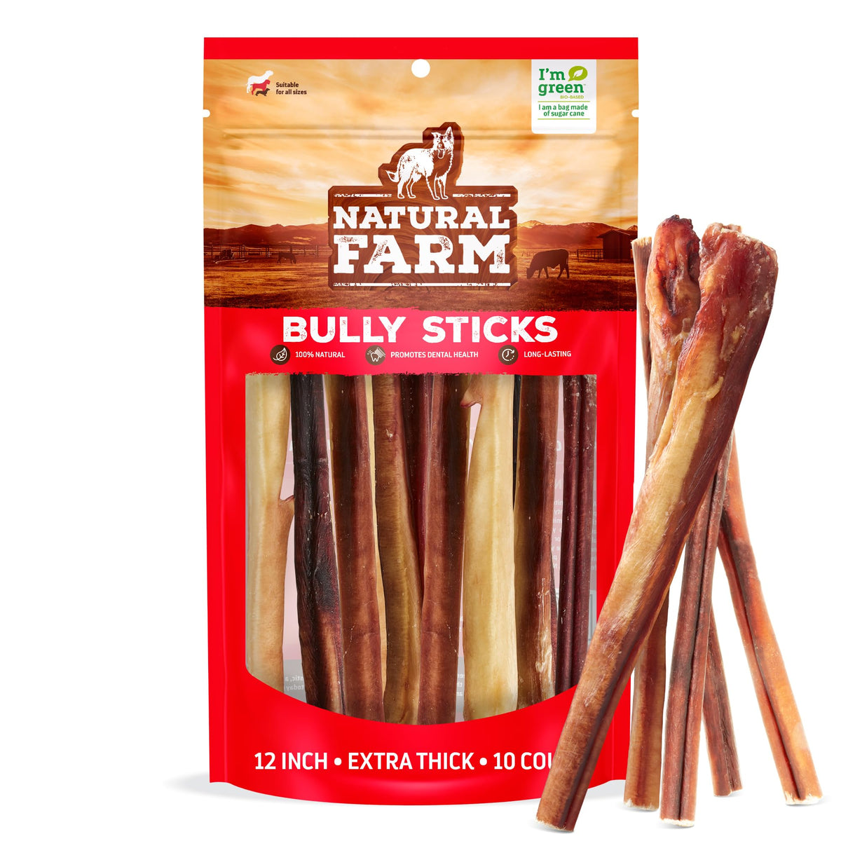 Natural Farm Odor-Free Bully Sticks (4-8”, 16oz) ALL-NATURAL Long-Lasting Chews, 100% Beef Pizzle, Grass-Fed, Grain-Free, Hormone-Free, Protein for Muscle Development & Energy, Perfect For Medium Dogs