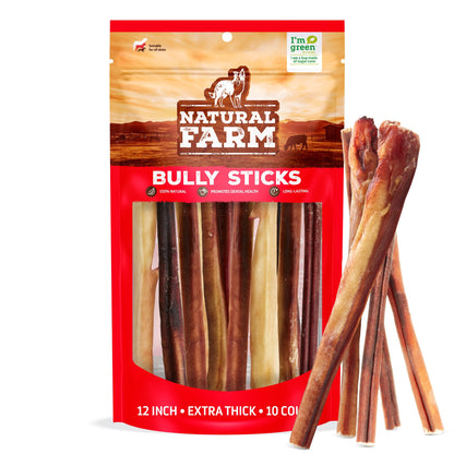 Natural Farm Odor-Free Bully Sticks (4-8”, 16oz) ALL-NATURAL Long-Lasting Chews, 100% Beef Pizzle, Grass-Fed, Grain-Free, Hormone-Free, Protein for Muscle Development & Energy, Perfect For Medium Dogs
